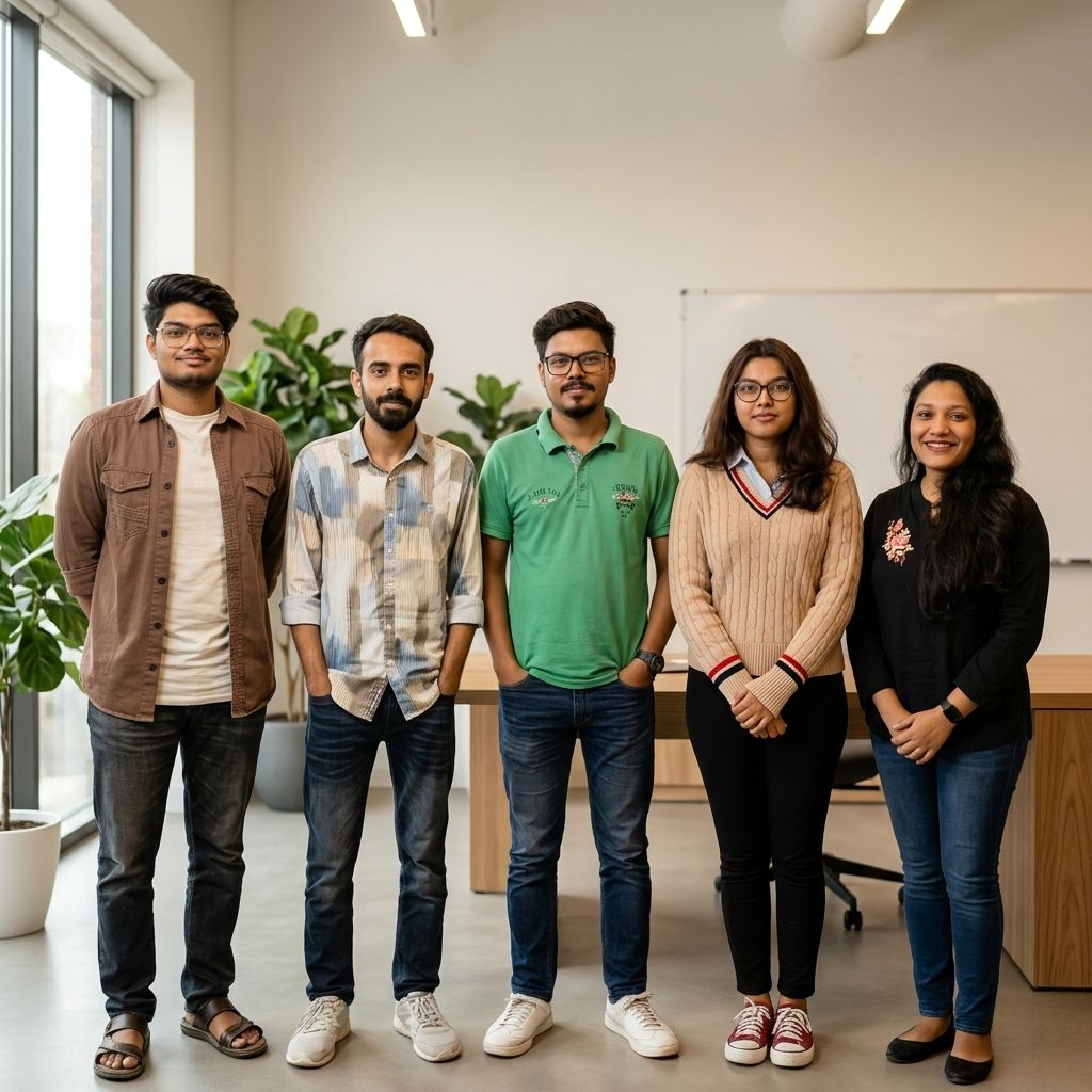 A team of professionals walking together seen from the back